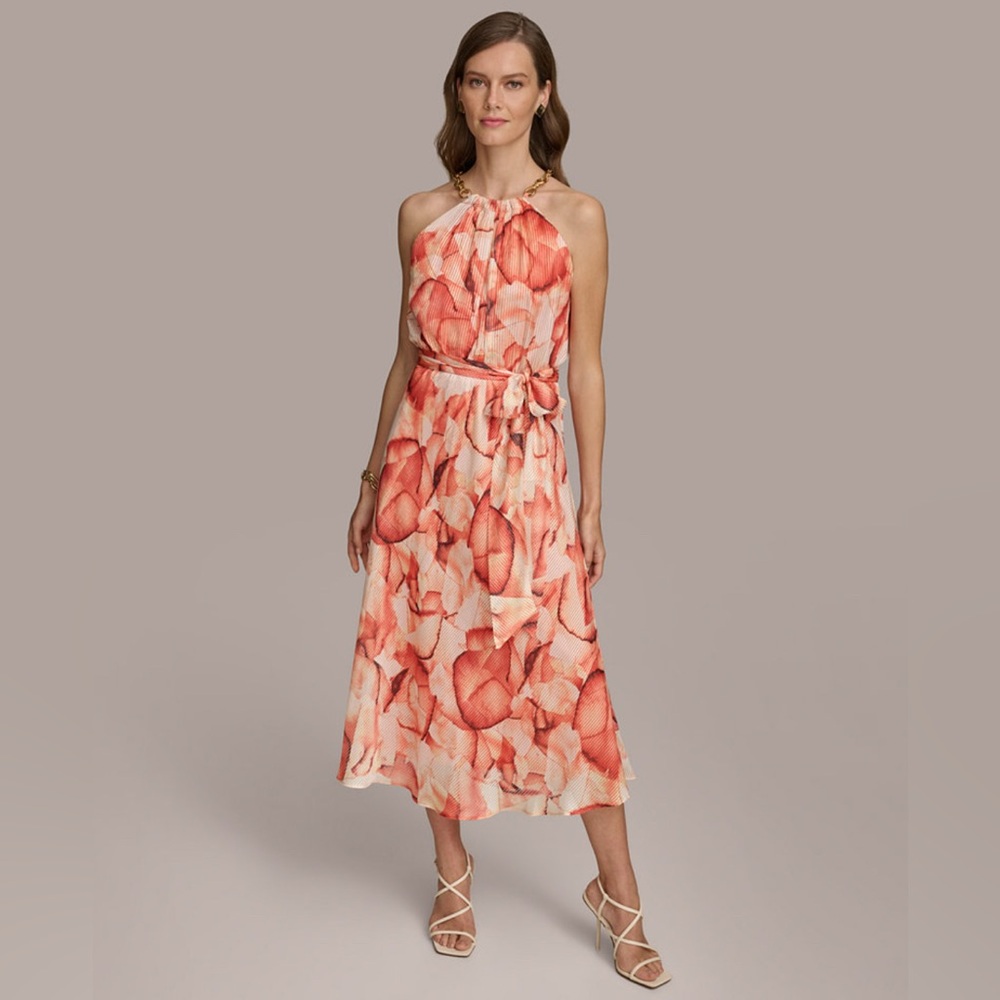 Size 12 halter neck sleeveless a-line midi dress from Donna Karan